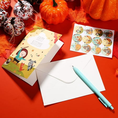 Appreciation 36 Sets Thanksgiving Greeting Cards Thanksgiving Autumn Note Cards Autumn Themed Cards with Envelopes and Round Labels for Thanksgiving Package Inserts 